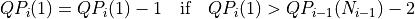 QP_i(1) = QP_i(1) - 1 \quad \text{if} \quad QP_i(1) > QP_{i-1}(N_{i-1}) - 2